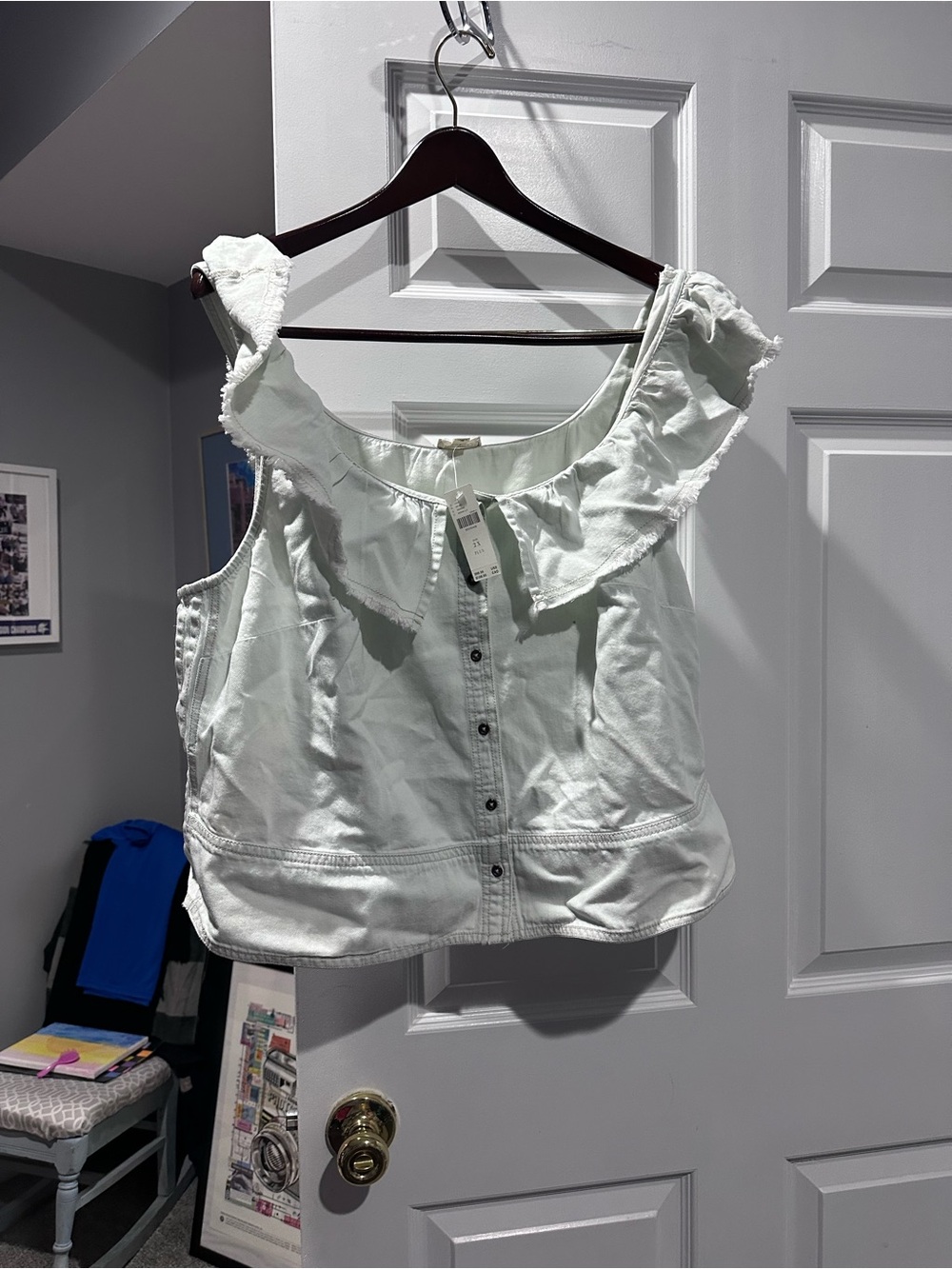 Pilcro White Ruffled Off-Shoulder Button Front Camisole